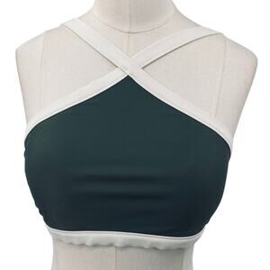 Aerie Swim Top Y Neck Halter Cropped Swimsuit Top Dark Gray White Womens Medium